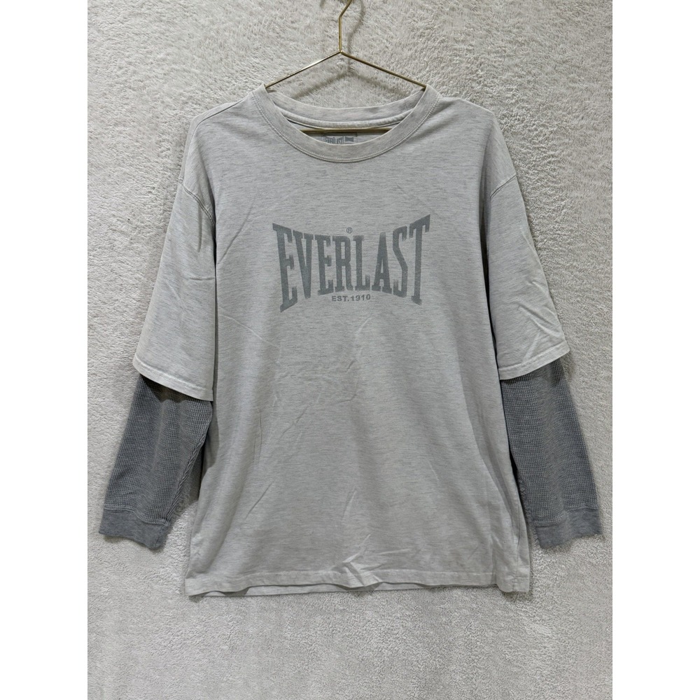 Everlast Waffle Knit Thermal Layered Long Sleeve T-shirt XL Grey Y2k Gym Workout